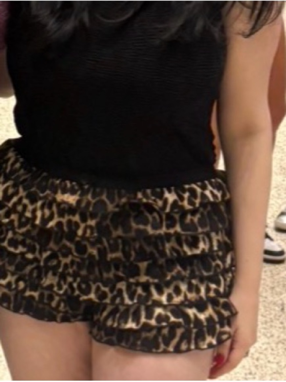 Leopard Print Ruffle Women's Shorts - Black & Brown